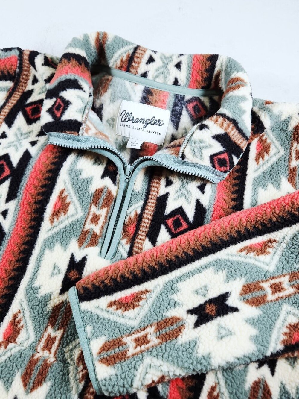 Wrangler Retro Womens Large Aztec Sherpa 1/4 Zip Pullover Fleece Jacket Warm